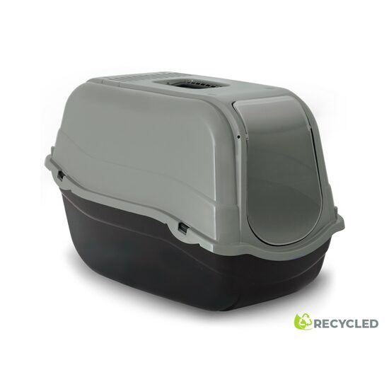 Litiera Acoperita cu Filtru Carbon Activ pentru Pisici Medii si Mari Romeo L Control Miros (57x39x41 cm) - Toaleta Inchisa Eleganta in Nuante Neutre · 