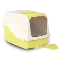 Litiera Acoperita Pisici ARIEL Kit Galbena 57cm — Capac Rabatabil, Lopatica Asortata si Filtru Carbon