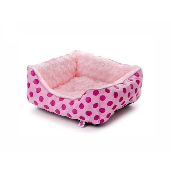 Patut Pufos pentru Catei si Pisici JK Puppy S (45x40x16 cm) – Cos din Plus cu Buline, Decupaj Frontal si Baza Antiderapanta · 