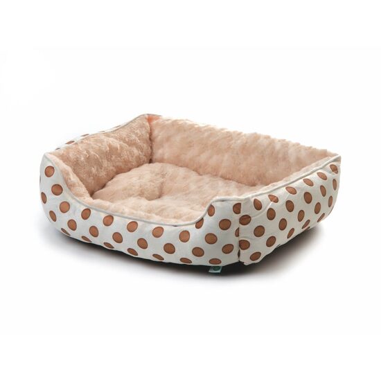 Pat Caini Pisici Puppy M 56X46X17 cm Bej, Canapea Plus cu Buline, Baza Joasa, Andtiderapanta