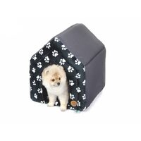 Casuta Textila pentru Caini si Pisici JK M 45x40x47 cm – Cusca Moale din Spuma Poliuretanica, Izolare Termica si Design cu Imprimeu Labuta sau Os · 