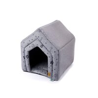 Casuta Textila Caini, Pisici, M 45x40x47cm Gri, Cusca Moale, Izolare Termica, Imprimeu Os si Labuta