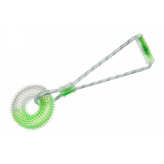 Jucarie Extractor Inel TPR cu Tepi Moi, Sunet si Sfoara cu Maner (40cm) - Cauciuc Elastic pentru Caini