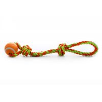 Jucarie Interactiva Sfoara Bumbac cu Minge de Tenis si Bucla Aport (43cm) - Franghie pentru Caini