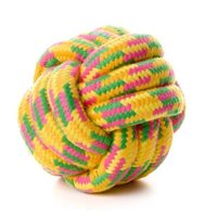 Jucarie Minge din Sfoara Bumbac Galben Neon (10cm) - Minge Mare de Aport si Curatare Dinti pentru Caini