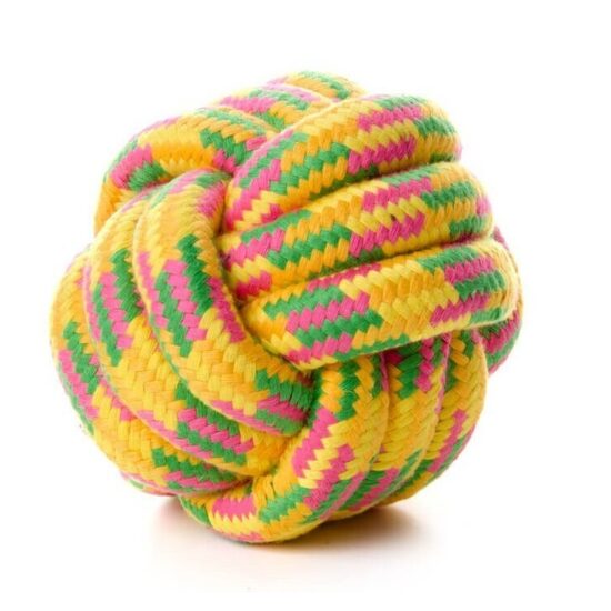 Jucarie Minge din Sfoara Bumbac Galben Neon (10cm) - Minge Mare de Aport si Curatare Dinti pentru Caini