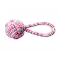 Jucarie Minge Sfoara Bumbac cu Maner 9cm Roz-Gri - Aport Caini Medii