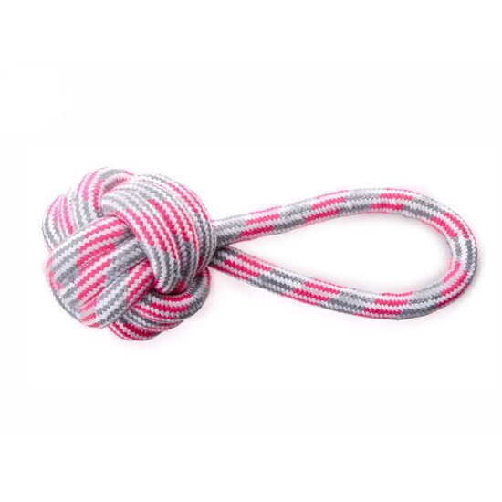 Jucarie Minge Sfoara Bumbac cu Maner 9cm Roz-Gri - Aport Caini Medii
