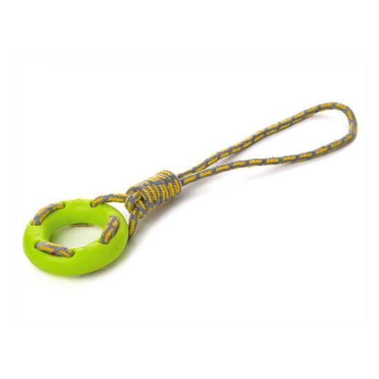 Jucarie de Tras Extractor 40cm Caini Inel Cauciuc TPR si Sfoara de Bumbac cu Maner · 