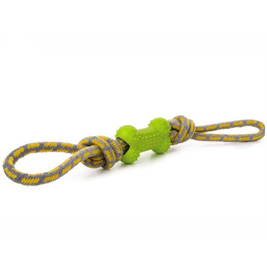 Jucarie Caine Os TPR cu Sfoara Inodata si Doua Manere (40cm) - Cauciuc Elastic si Bumbac pentru Tras · 