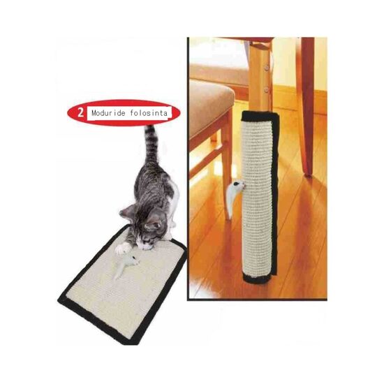 Covoras Multifunctional de Zgariat pentru Pisici din Sisal cu Arici Velcro si Jucarie 44.5×30.5 cm: Protectie Mobila, Economie de Spatiu
