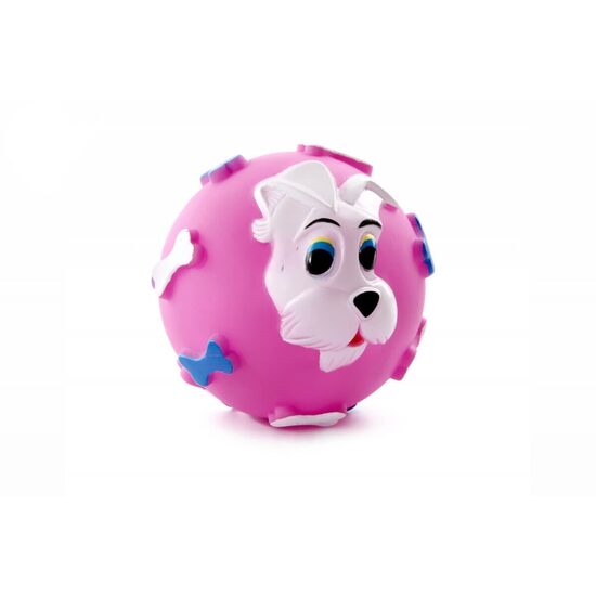 Jucarie Minge din Vinil Roz Pastel cu Mini-Oase 9cm - Minge Flotanta cu Scartait si Relief pentru Caini