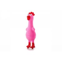 Jucarie Gaina din Vinil Roz cu Scartait (18cm) - Pui Interactiv cu Textura Striata pentru Caini
