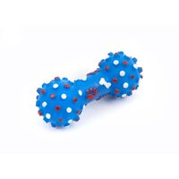 Jucarie Gantera din Vinil cu Tepi si Scartait - Gantera Interactiva pentru Masaj Gingival si Aport Caini (10cm – 16cm)