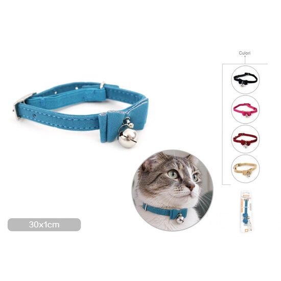 Zgarda pentru Pisici din Catifea cu Fundita, Elastic si Clopotel, 1×30 cm, Yommy