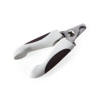 Cleste Premium pentru Gheare JUKO M-L din Otel Inoxidabil - Unghiera Profesionala cu Arc, Protectie si Maner Soft-Grip Alb/Maro · 