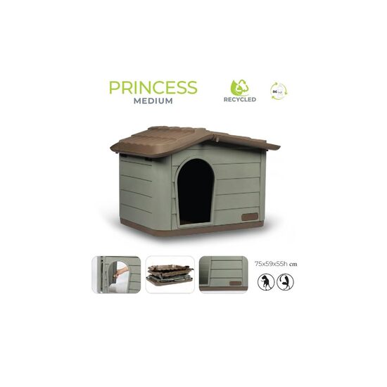 Casuta din Plastic MPB Princess M Verde 79x59x55 cm(Baza 65x45 cm) – Cusca Premium pentru Caini de Talie Medie, Pisici Mari, Asamblare Rapida si Sistem de Evacuare a Apei