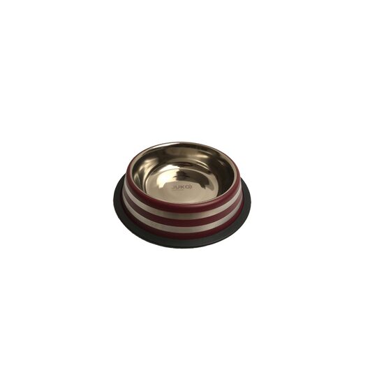 Castron Inox JUKO STRIP 500ml Visiniu - Bol Antiderapant cu Dungi pentru Pisici si Caini Mici