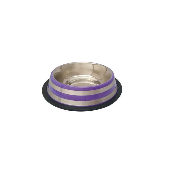 Castron Inox JUKO STRIP 850ml Mov - Bol Antiderapant cu Dungi pentru Caini de Talie Medie
