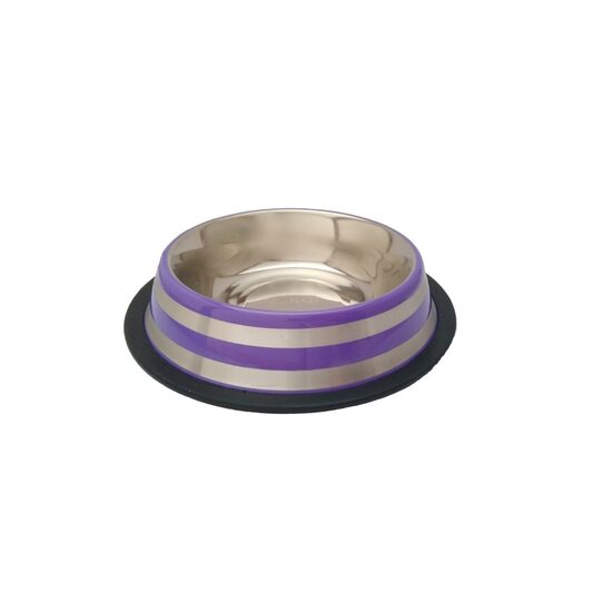 Castron Inox JUKO STRIP 1.5L Mov - Bol Antiderapant cu Dungi pentru Caini de Talie Mare