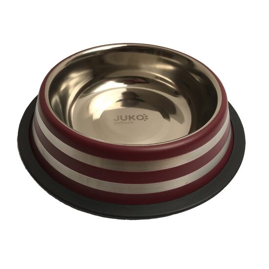 Castron Inox JUKO STRIP 2.5L Visiniu - Bol Antiderapant Capacitate Mare pentru Caini Gigant