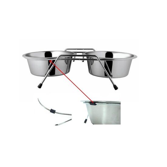 Set Castroane Inox 2x750ml cu Suport Metalic Antiderapant - Boluri Duble pentru Caini de Talie Medie