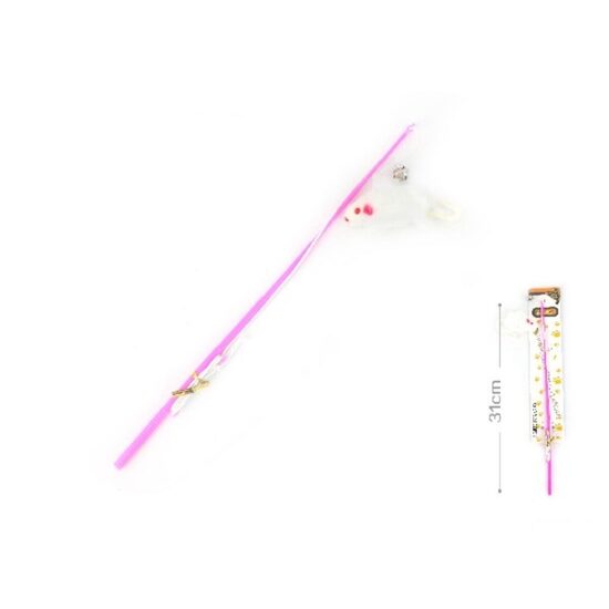 Undita Interactiva pentru Pisici cu Soricel de Plus si Clopotel YOMMY: Tija 30cm, Snur cu Fixare la Baza