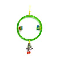 Inel Balansoar din Plastic pentru Pasari cu Clopotel si Roti Rotative JK, 21 x 11 cm - Miscare, activitate mentala si distractie zilnica