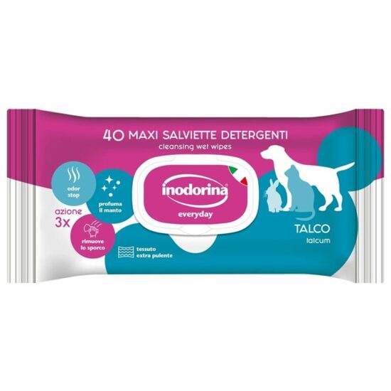 Servetele Umede Inodorina Everyday (40 buc) - Curatare Rapida, Reimprospatare si Parfumare pentru Caini, Pisici si Animale Mici · 
