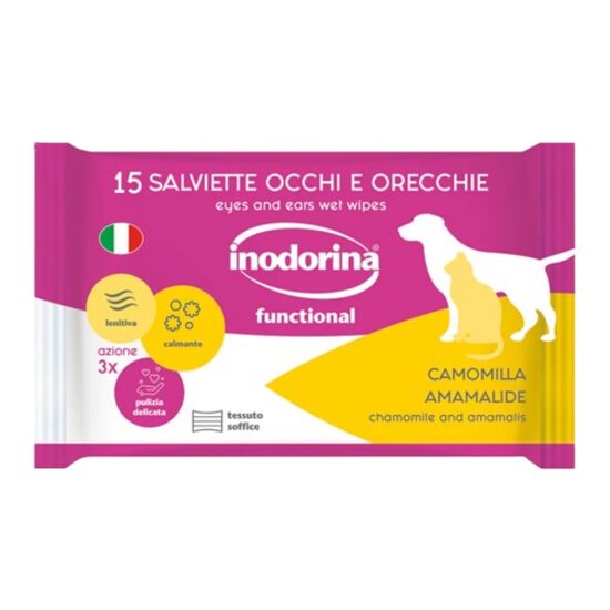 Servetele pentru Ochi si Urechi Inodorina Functional cu Musetel (15 buc) - Igiena Delicata si Calmanta pentru Caini si Pisici