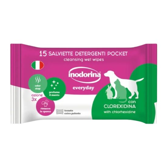 Servetele Umede cu Clorhexidina Inodorina (15, 40, 110 buc) - Servetele Antiseptice si Dezinfectante pentru Caini, Pisici si Rozatoare · 