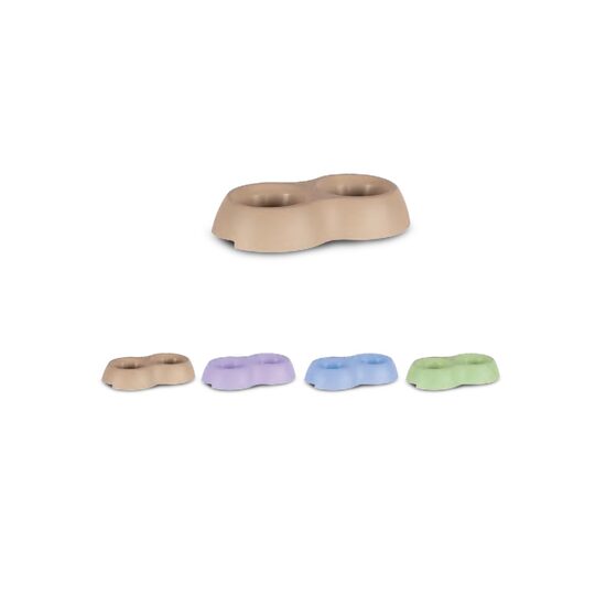 Castron Plastic Solid Dublu Dora II (2x0.3L) — Bol Rotund Integrat pentru Hrana si Apa Caini - PIsici