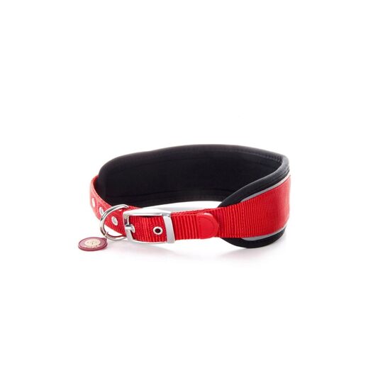 Zgarda caini JK Nylon Comfort 5.1x40-49 cm, Captuseala Neopren, Reflectorizanta Rosie