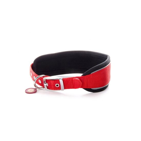 Zgarda caini JK Nylon Comfort 6.4x47-56 cm, Captuseala Neopren, Reflectorizanta Rosie