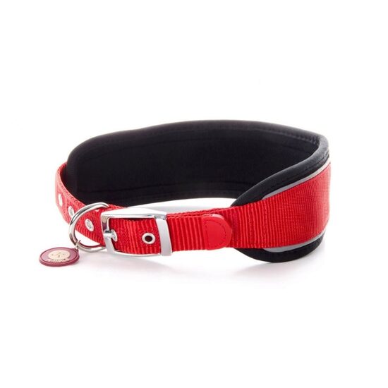 Zgarda caini JK Nylon Comfort 7.6x51-60 cm, Captuseala Neopren, Reflectorizanta Rosie
