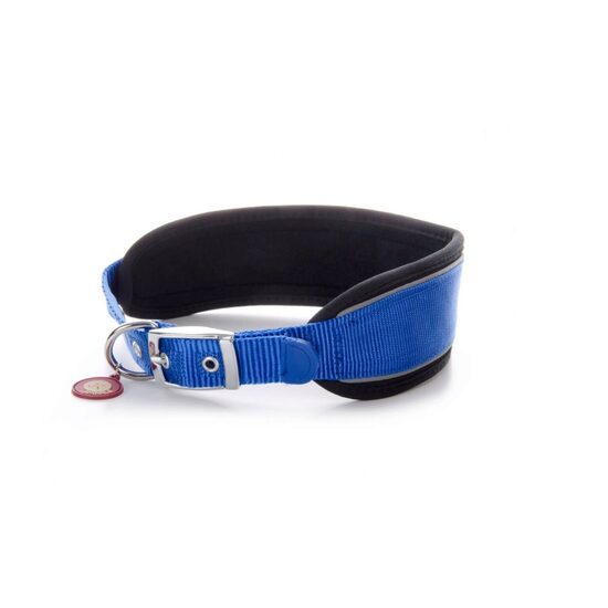 Zgarda caini JK Nylon Comfort Albastra 7.6x51-60 cm, Captuseala Neopren, Reflectorizanta