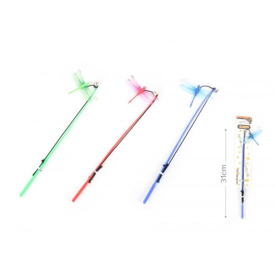 Undita pentru Pisici YOMMY cu Libelula si Clopotel: Tija Compacta 31cm, Snur Elastic si Manevrabilitate
