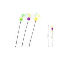 Jucarie Undita Interactiva pentru Pisici cu Minge din Plus si Pene YOMMY: Tija Lunga 47cm, Distractie de Neoprit