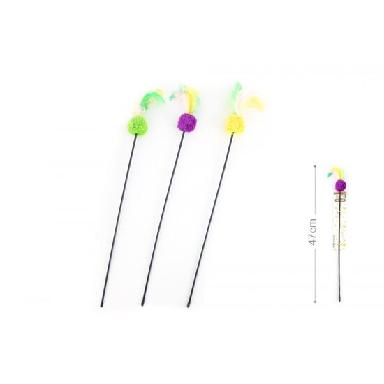 Jucarie Undita Interactiva pentru Pisici cu Minge din Plus si Pene YOMMY: Tija Lunga 47cm, Distractie de Neoprit