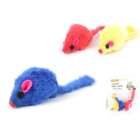 Set 3 Jucarii pentru Pisici Soricei din Plus Yommy (5 cm): Refugiul Perfect de Joaca prin Culori, Pene si Texturi Catifelate · 