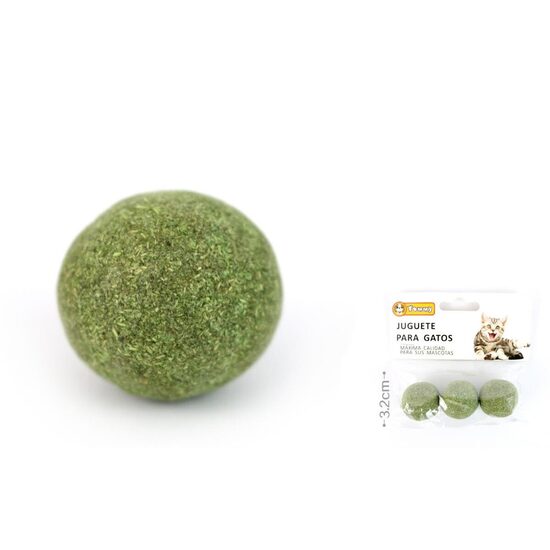 Set 3 Jucarii pentru Pisici Mingi din Catnip Presat (Iarba Pisicii) Yommy (3.2 cm): Miez 100% Natural, Stimulare Olfactiva