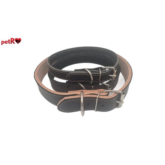 Zgarda caini din Piele Naturala Dublata Neagra petRO Premium, 2.5cm, 3.0cm si 4.0cm Latime, Fabricata Artizanal in Romania · 