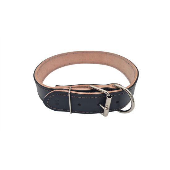 Zgarda caini petRO 4x80cm Piele Dublata cu Inel in Fata Neagra, Control Rapid
