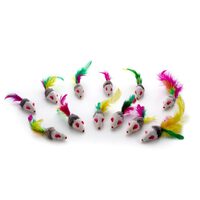 Soricei pentru Pisici din Blana Naturala de Iepure: Set 12 Bucati JK, Pene Colorate si Textura Naturala de Vanatoare · 