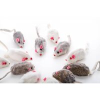 Soricei pentru Pisici JK Animals din Blana Naturala de Iepure (Set 12 Bucati, 4.5 cm)