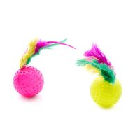 Set 2 Mingi cu Pene Multicolore JK - Jucarii Interactive din Plastic Flexibil cu Sunete pentru Pisici