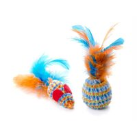 Set 2 Jucarii pentru Pisici JK Minge si Soricel din Plus si Pene: Distractie Sonora, Plus Multicolor si Pene Naturale