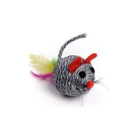 Minge Tip Soricel din Sisal Gri cu Pene si Sunet JK (5 cm) – Jucarie Interactiva Gheare Pisici