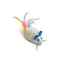 Jucarie pentru Pisici JK Soricel din Sisal cu Pene, Mustati si Sunet: Fibra Naturala de Sisal si Pene Puf