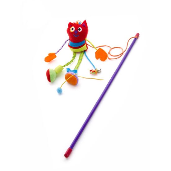 Undita Interactiva pentru Pisici cu Personaj din Plus si Picioare Elastice: Tija de 40 cm, Snur de 50 cm si Distractie Saltareata · 